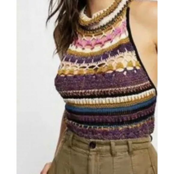 NWT Free People Crochet Cowl Neck Sweater Tank M - Picture 6 of 6
